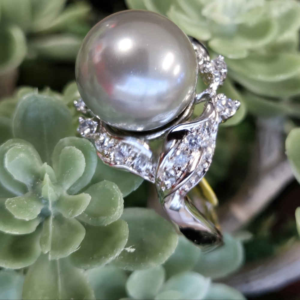 Silver Pearl And CZ Ring